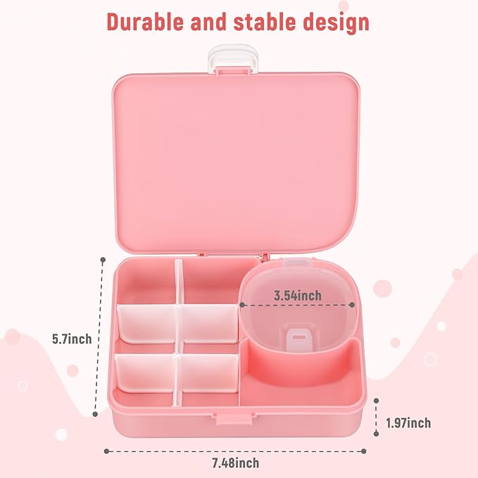 2 Pack Snackle Box Container for Kids,Adjustable Compartments,Reusable Snack Containers with Lids,Easy-Open Latch,Lunch Food Containers,Dishwasher Safe,Leak-Proof Silicone Ring (2 Pack- Pink)-NeatNest
