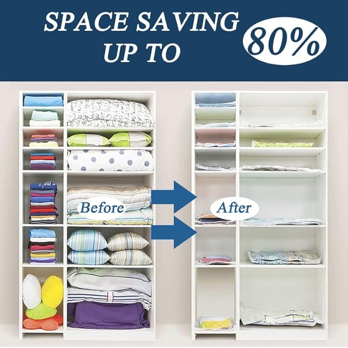 8 Pack Vacuum Storage Bags, Space Saver Bags (8Jumbo/1Hand pump） Compressed storage bags for clothing, comfort items, and blankets-NeatNest
