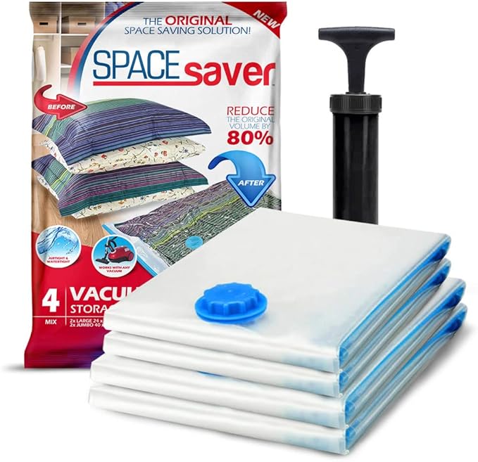4 Pack Variety Vacuum Storage Bags for Comforters, Blankets & Clothes – Vacuum Sealed Compression Bags with Hand Pump – Space Saver Storage Bags for Bedding, Moving, Travel & Organization (2L & 2XL)-NeatNest