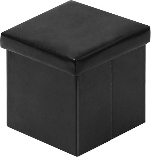 B FSOBEIIALEO Folding Storage Ottoman Cube with Faux Leather for Living Room, Bedroom, Home Office, Dorm Storage Footrest Black 11.8"x11.8"x11.8"