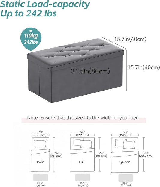 BRIAN & DANY Folding Storage Ottoman Bench, Ottoman with Storage, Foot Rest, Benches Seat for Bedroom, Living Room, Entryway, Long Shoes Bench, 15.7" x 31.5" x 15.7" Gray-NeatNest