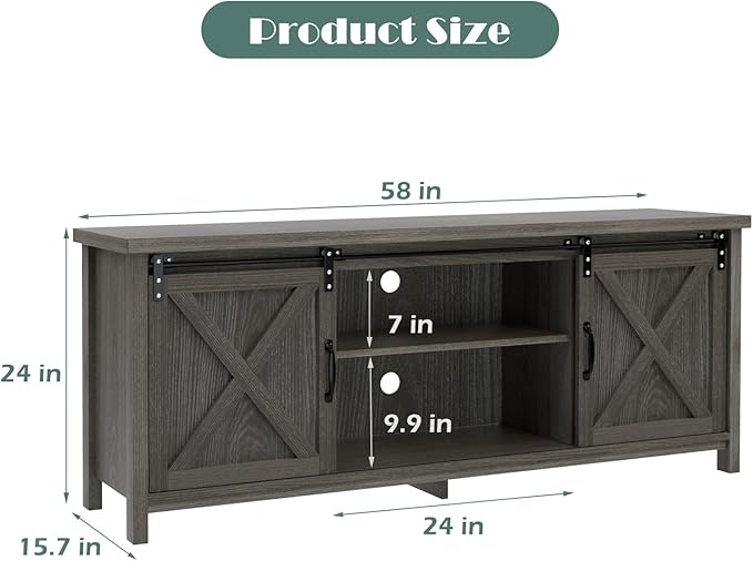 GAZHOME Modern Farmhouse TV Stand with Sliding Barn Doors, Media Entertainment Center Console Table for TVs up to 65”,2-Tier Large Storage Cabinets,Rustic TV Stand for Living Room Bedroom,Dark Grey-NeatNest