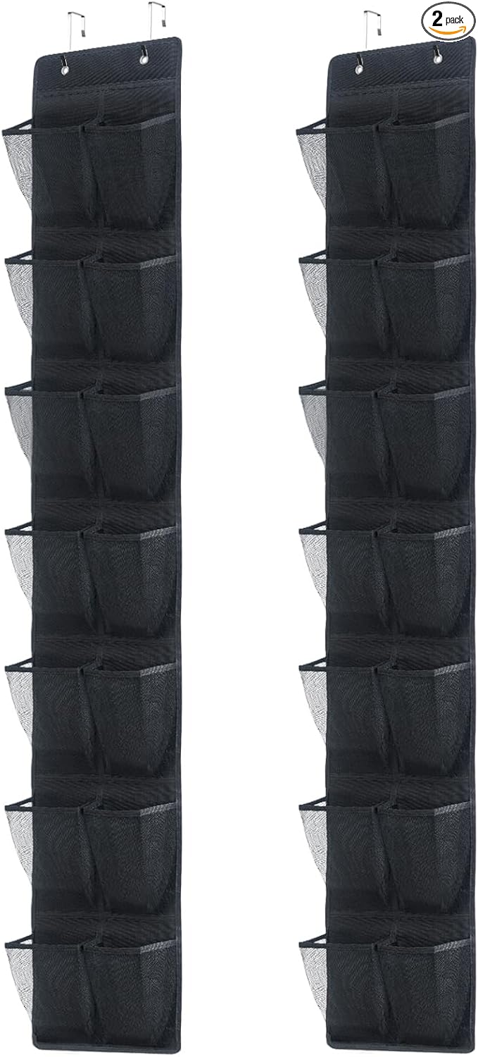 Over The Door Shoe Organizer, 14 Large Mesh Pockets Hanging Shoe Rack for Closet Organizers and Storage, 2-pack (black)-NeatNest