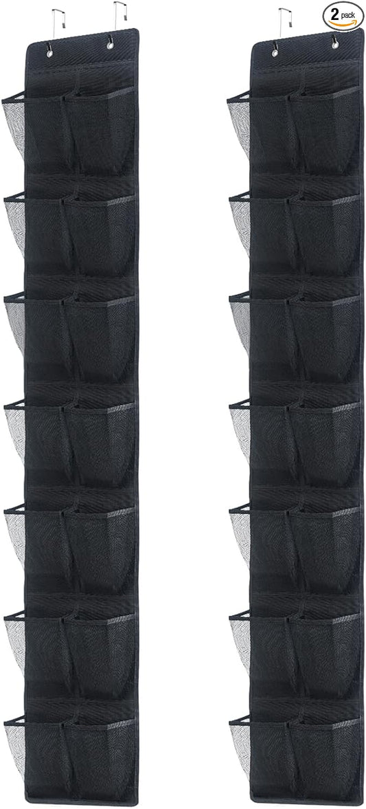 Over The Door Shoe Organizer, 14 Large Mesh Pockets Hanging Shoe Rack for Closet Organizers and Storage, 2-pack (black)-NeatNest