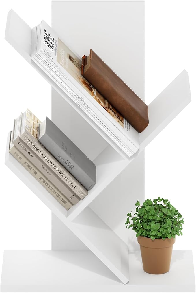 Furinno Tree Bookshelf 3-Tier Floor Standing Tree Bookcase, White-NeatNest