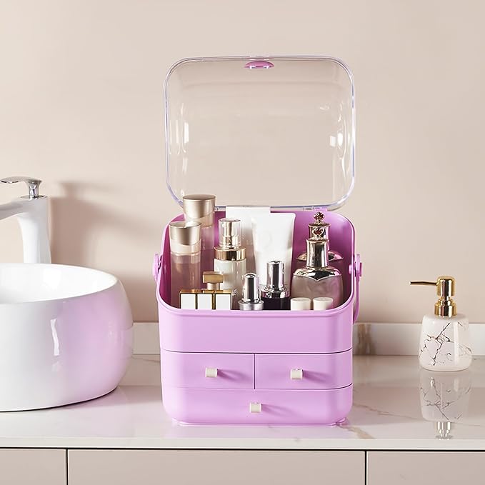 Large Makeup Organizer w Drawers Beauty Organizer Makeup Box Holder Vanity Organization Desk Countertop MakeUp Organizers Bathroom Counter Organizer Skincare Cosmetic Case Stand Dustproof Lid Gift-NeatNest
