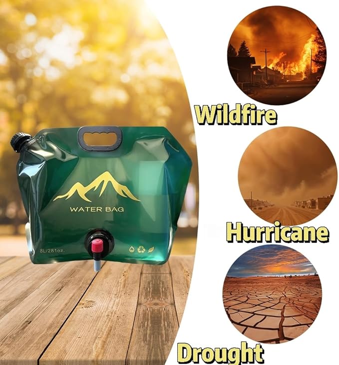 Collapsible 2-Gallon Water Jug Portable Camping Bag with Leak-Proof Spigot Durable BPA-Free 8L Collapsible Water Container for Hiking Camping Emergency Prep (Green)-NeatNest