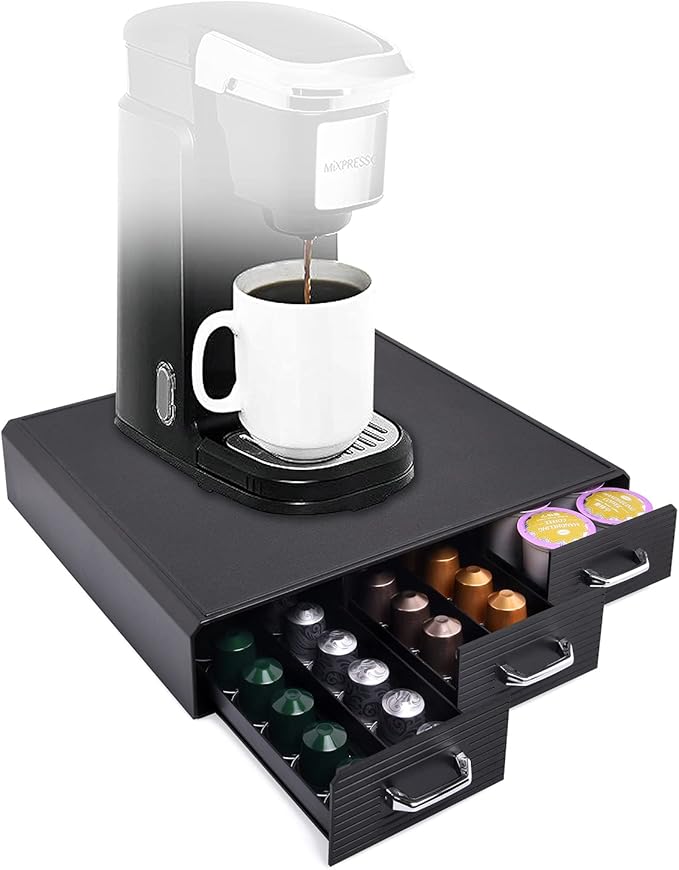Coffee Pod Storage Drawer Coffee Capsule Organize Drawer Coffee Maker Holder Organizer,Compatible with 36 Capacity K-Cup or 48 Nespresso Capsule, Black-NeatNest
