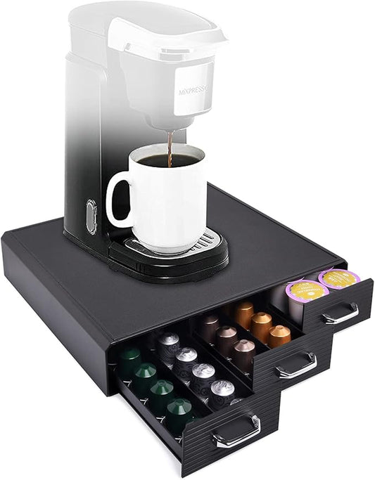 Coffee Pod Storage Drawer Coffee Capsule Organize Drawer Coffee Maker Holder Organizer,Compatible with 36 Capacity K-Cup or 48 Nespresso Capsule, Black-NeatNest