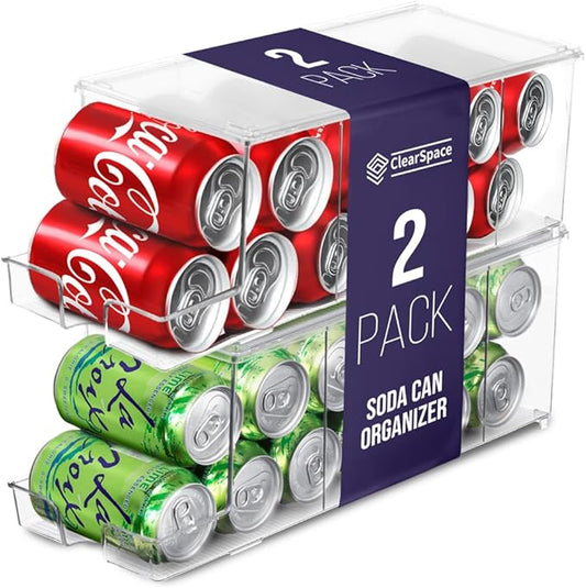 ClearSpace Soda Can Organizer & Soda Can Dispenser for Refrigerator - Fridge Organizer & Stackable Drink Organizer for Fridge or Refrigerator - Holds 12 Cans Each, BPA Free - 2 Pack-NeatNest