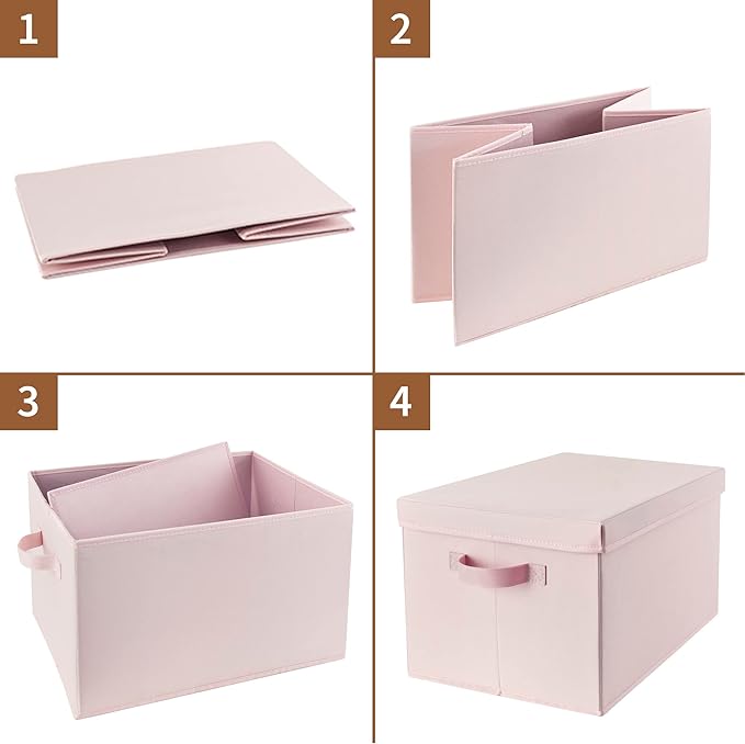 GRANNY SAYS Storage Bins Fabric, Large Storage Bins with Lids, Collapsible Storage Box Closet Shelf, Decorative Storage Baskets for Organizing Bedroom Dorm Nursery, Pink, 3-Pack-NeatNest