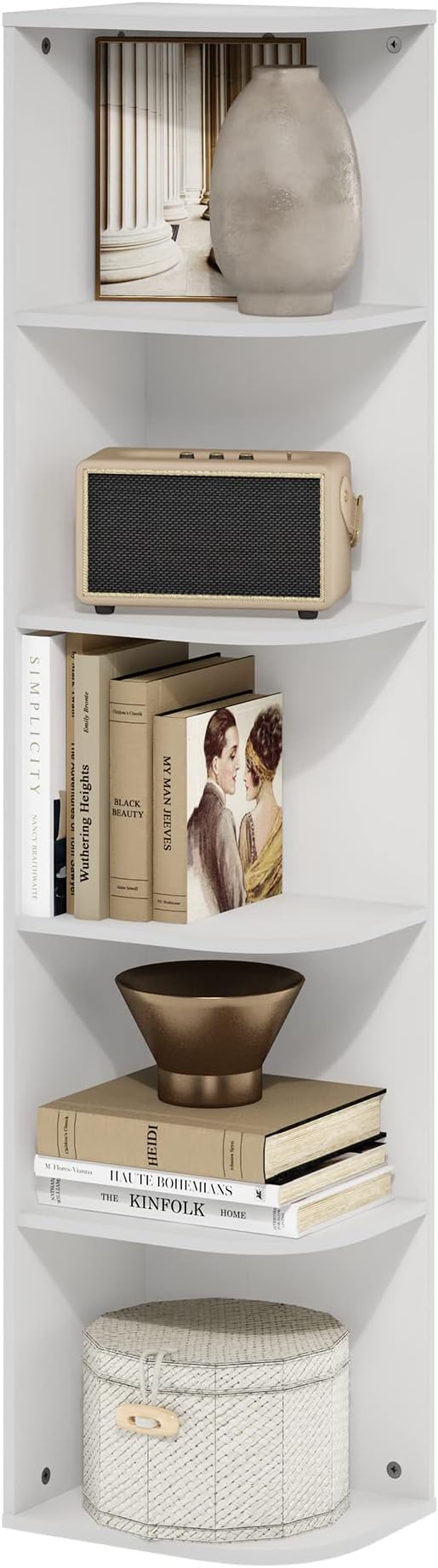 Furinno Pasir 5-Tier Corner Open Shelf Bookcase, White-NeatNest