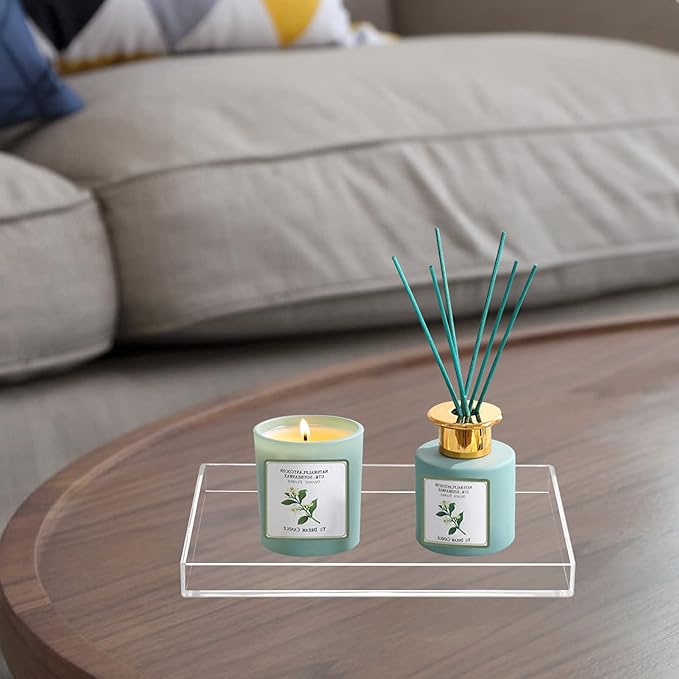 Bigfety Acrylic Bathroom Tray for Counter, Handmade Clear Trays Sturdy Organizer for Cup, Sponge, Soap, Plant (Medium, Clear)-NeatNest