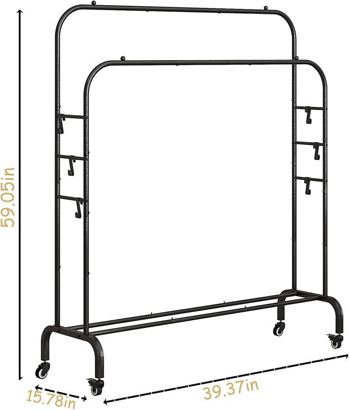 Garment Rack with Wheels Clothing Rack for Hanging Clothes Multi-functional Bedroom Clothes Rack，Black+Double RodsBlack-NeatNest