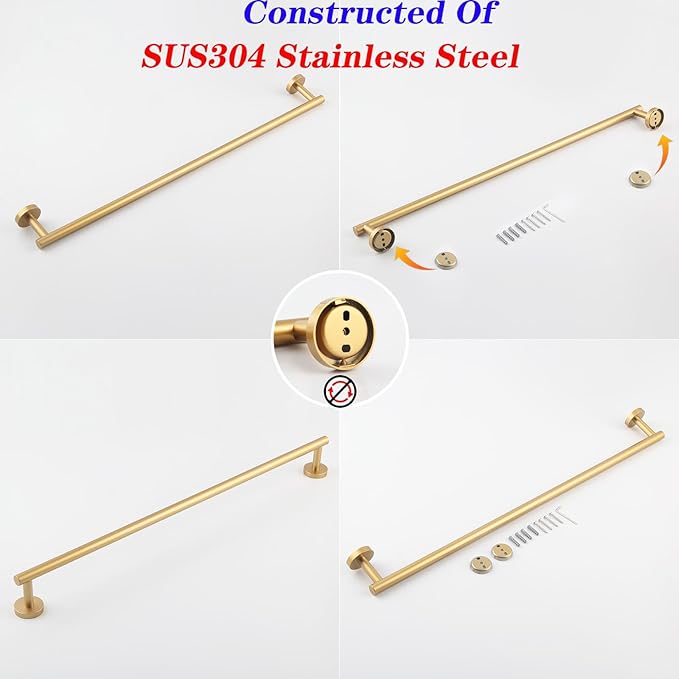 GERZWY Stainless Steel 33-Inch Bathroom Towel Bar Gold Towel Rack Wall Mounted Towel Rail Bath Towel Rod AG1101C85-BE