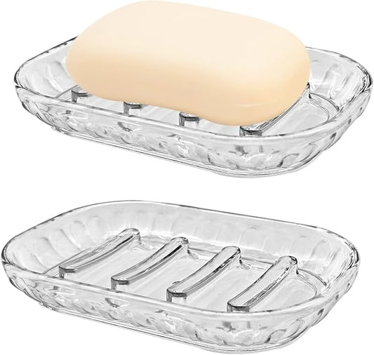 AMUONTY 2 Pack Soap Dish Holder for Bar Soap, Bathroom Soap Dishes Bar Soap Holder Tray, Soap Dishes for Shower Bathroom, Kitchen Sink Soap Dish, Clear-NeatNest