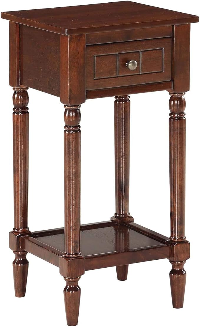 Convenience Concepts French Country Khloe 1 Drawer Accent End Table 14" - Traditional Farmhouse Side Table with Storage Drawer and Shelf for Living Room, Espresso-NeatNest