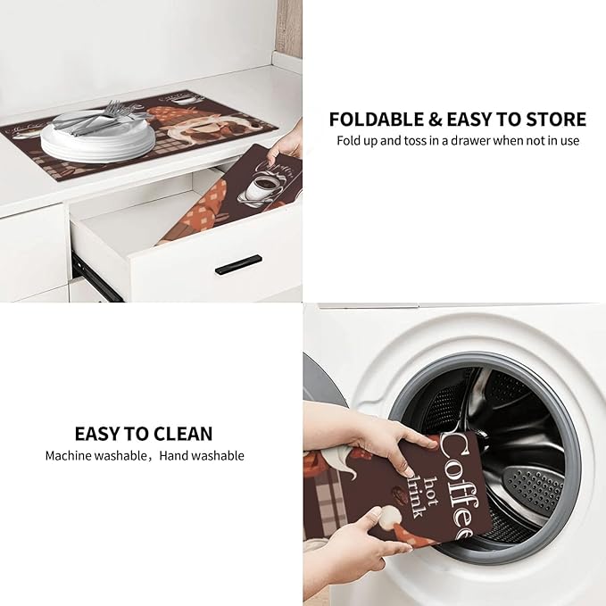 Dwarf Drinking Coffee Dish Drying Mat 18x24 For Kitchen Counter Absorbent Microfiber Dishes Pad Dish Drainer Rack Mats Fast Dry Kitchen Accessories