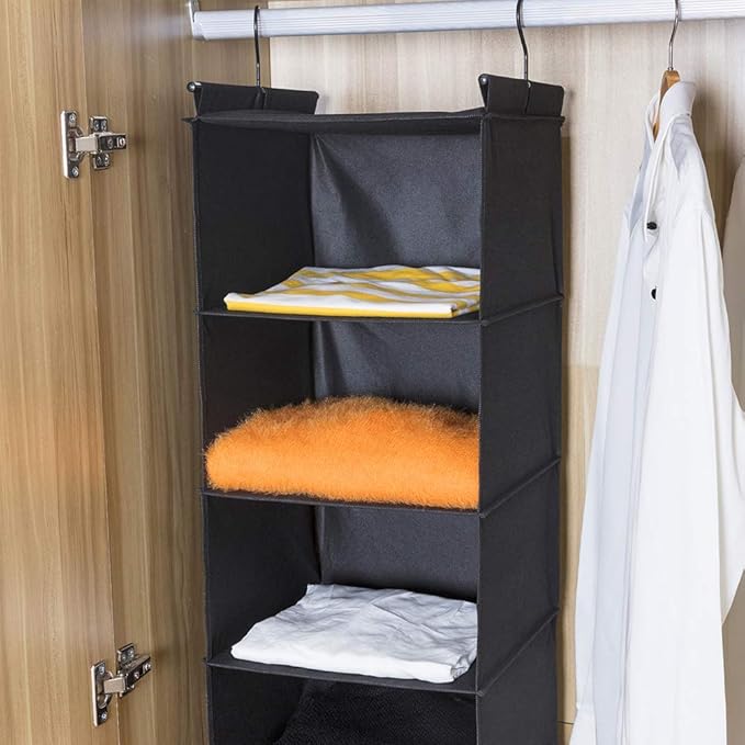 MAX Houser 6 Tier Shelf Hanging Closet Organizer, Closet Hanging Shelf with 2 Sturdy Hooks for Storage, Foldable (Black)-NeatNest