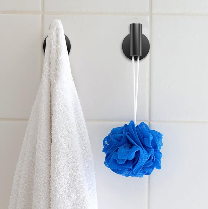 2 Pack Bathroom Towel Hooks Wall Mount Hooks Matte Black Towel Racks Coat Hooks, Heavy Duty Robe Hook Holder for Kitchen Garage Home Hotel Office Cabinet