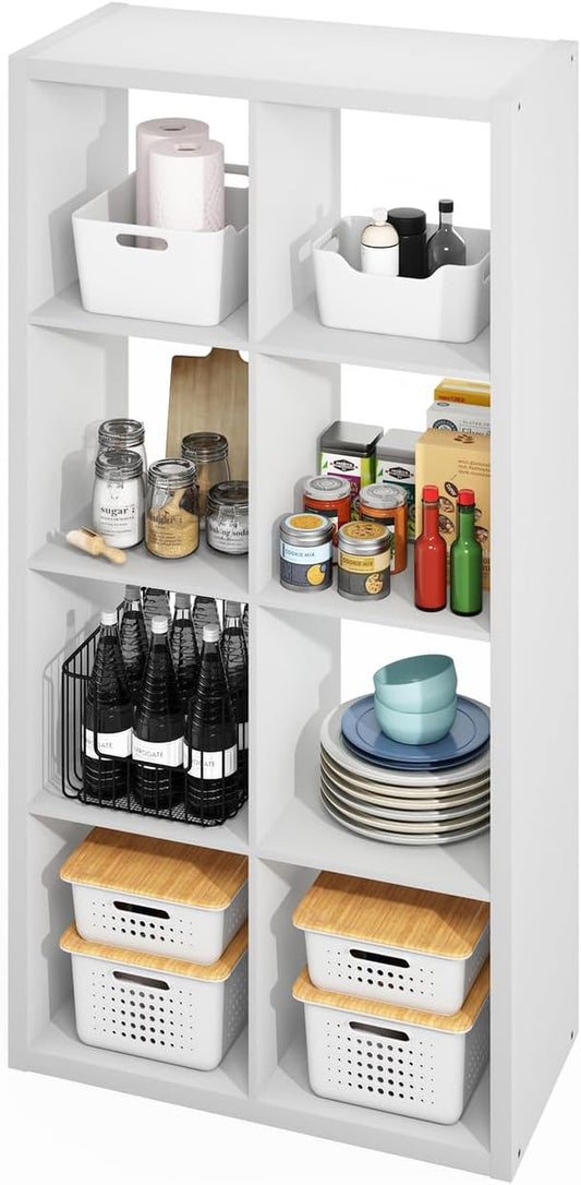 Furinno Hermite 8-Cube Open Shelves Kitchen Storage, Kitchen Island, Bakers Rack, Buffet Sideboard, White-NeatNest