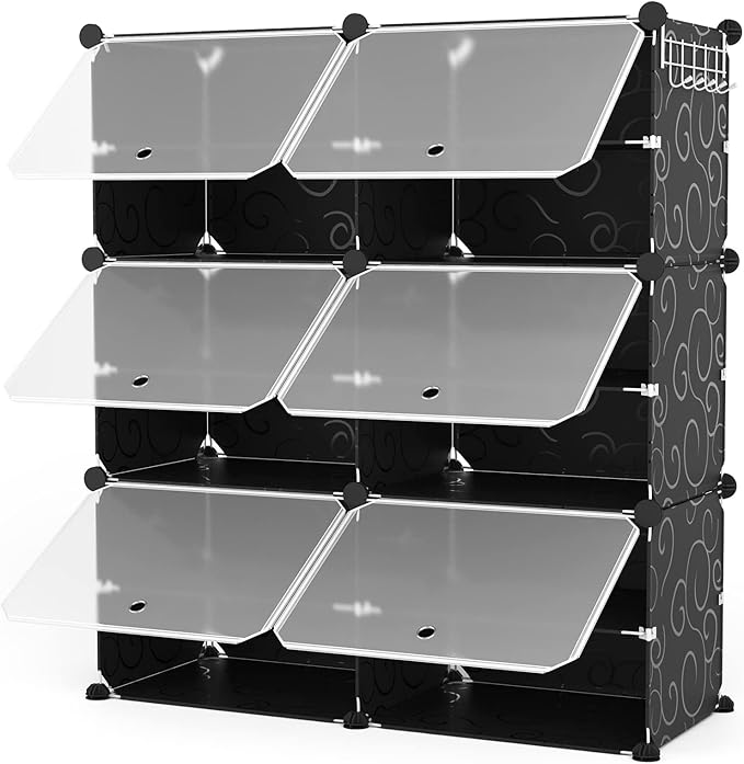ROJASOP Portable Shoe Rack Organizer 6-Tier Shoe Cabinet 24-Pair shoe Storage Expandable Free Standing Stackable Space Shoe Rack with 2 exclusive Versatile Hooks for Bedroom Black-NeatNest