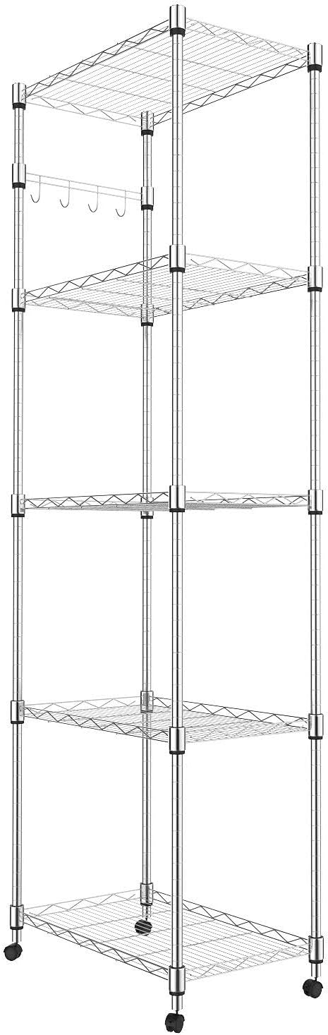 Homdox 5 Tier Steel Wire Shelving Unit on Wheels,Chrome Shelves for Garage Kitchen Living Room,Heavy Duty Shelving Rack, 23.2 x 13.8 x 72 inch (L x W x H)-NeatNest