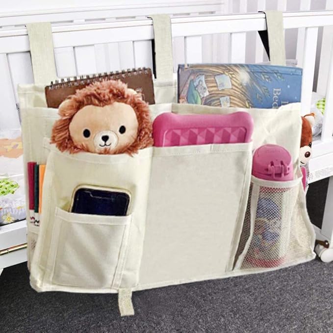 Bunk Bed Organizer - Bedside Storage Caddy with Pocket, Hanging Organizer for Dorm Room, Hospital Bed Rail and More (Cream)-NeatNest