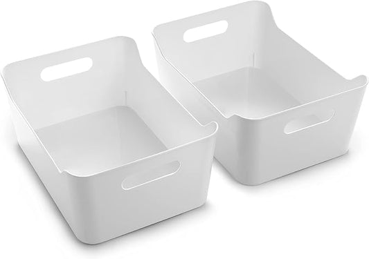 BINO | Plastic Storage Bins, Large - 2 Pack, White | THE SOHO COLLECTION | Pantry Organizers and Storage Containers Fridge Organizer Bins Kitchen Cabinet Organizer Medicine Cabinet Bin-NeatNest