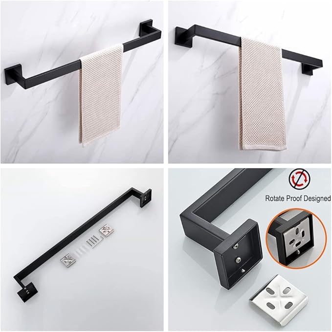 24 Inch Towel Bar for Bathroom 12/16/24/28/32/36 Inch Kitchen Towel Holder Matte Black Towel Rod Wall Mounted SUS304 Rustproof Towel Rack Modern Square Design (1, Matte Black, 24 Inch)