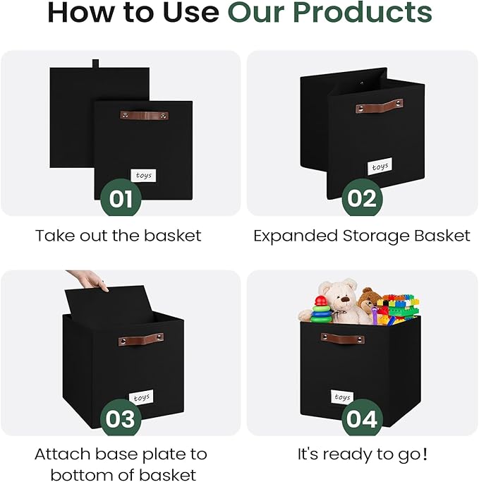 6-Pack Collapsible Fabric Storage Cubes with Handles & Label Holders, Closet Cube Home Organizer Bins (Black, 13 x 13 x 13 inch)