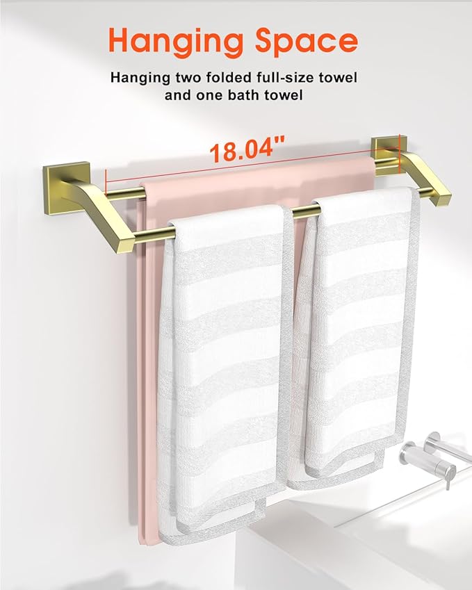 Alise Bath Double Towel Bars Towel Racks for Bathroom Lavatory,Wall Mount Towel Holder Heavy Duty SUS304 Stainless Steel Towel Hanger Towel Rail,Gold Finish,20 Inch