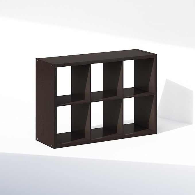 Furinno Cubic Open Back Multipurpose Clothing & Closet Storage Organizer Shelf, 6-Cube, Black Dark Oak