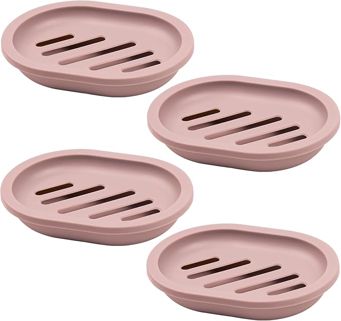 ELANE 4PCS Shower Soap Holder,Soap Dish with Drainage, Plastic Soap Box,Bar Soap Holder for Shower Bathroom Kitchen (Pink)-NeatNest