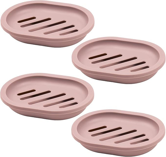 ELANE 4PCS Shower Soap Holder,Soap Dish with Drainage, Plastic Soap Box,Bar Soap Holder for Shower Bathroom Kitchen (Pink)-NeatNest