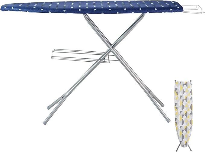 VEVOR Ironing Board with Bottom Storage Tray, Thickened 4 Layers Iron Board with Heat Resistant Cover and 100% Cotton Cover, 10 Adjustable Heights Ironing Board for Home Laundry Room Use (Size 55x15)