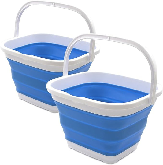 SAMMART Set of 2-10L (2.6 Gallon) Collapsible Rectangular Handy Bucket (2, Blue)-NeatNest