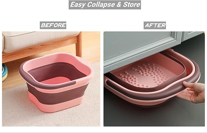 Collapsible Foot Spa Bath Soaking Tub for Girls Women, Inflatable Feet Soak Basin Bucket with Handle and Feet Massaging Acupoint, Pink-NeatNest