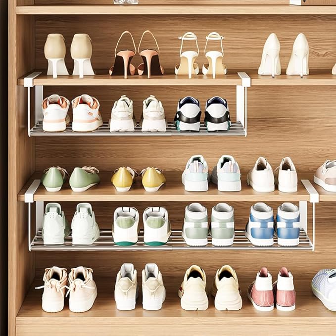 Expandable Shoe Rack Organizer - Adjustable Shoe Rack & Under Cabinet Shelf - for Shoe or Clothing Storage and Organization, Under Shelf Storage (Stainless,1Pcs)-NeatNest