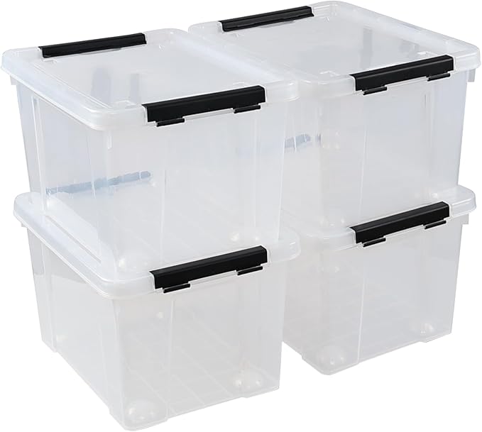 4-Pack 24 Quart Storage Box, Clear Plastic Storage Bin with Wheels