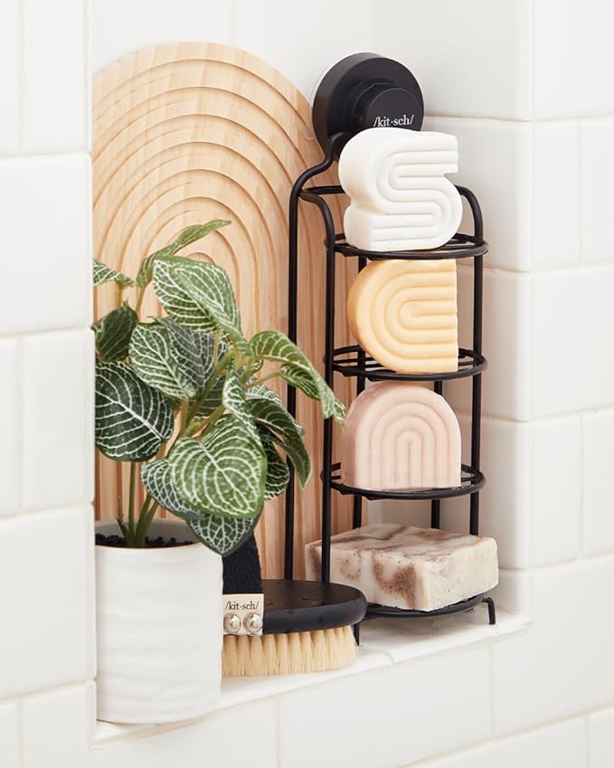 Kitsch Hanging Shower Caddy with Suction Cup – Self-Draining Bar Soap Holder & Shower Caddy for Shampoo Bars, Conditioner Bars & Soap – Rust Proof, Eco-Friendly, Wall Mount or Free-Standing Organizer