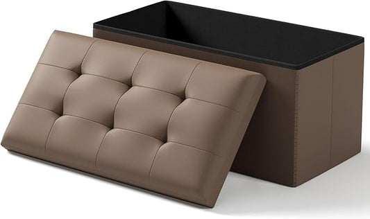 Folding Storage Ottoman Bench, Multi-Functional Ottoman Footrest, End of Bed Bench, Storage Chest for Living Room, Bedroom, Hallway, Entryway, Holds Up to 700 lbs (Brown, 30 Inches)