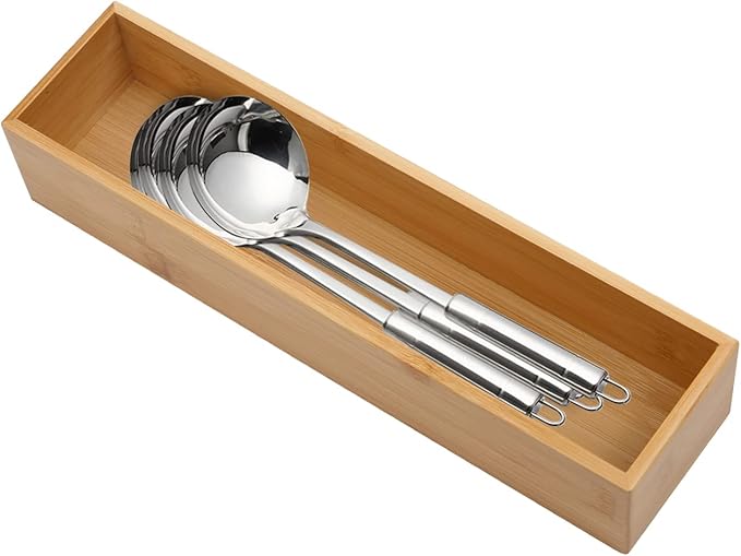 Bamboo Drawer Organizer - Kitchen Utensil Organizer Silverware Tray Cutlery Holder，Office Desk Supplies and Accessories (12x3x2.6 inch)-NeatNest