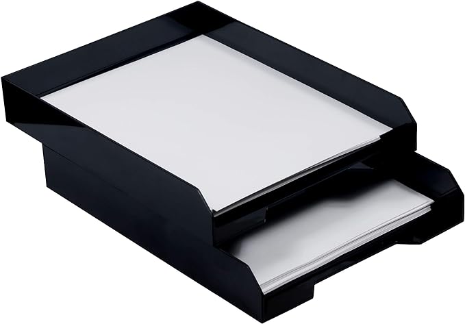 JAM PAPER Stackable Paper Trays - Black - Desktop Document, Letter, & File Organizer Tray - Sold Individually-NeatNest