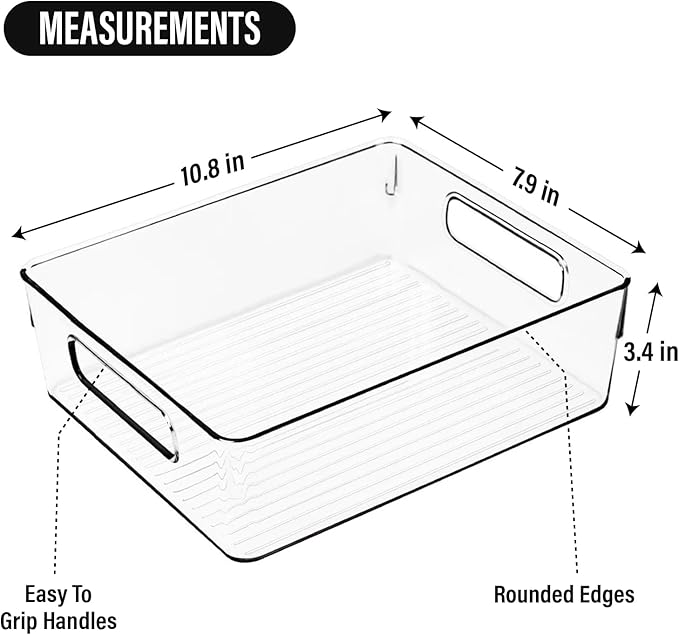 Clear Plastic Storage Bins, Pantry Organizers and Storage or Kitchen Organization and Storage Containers Bins for Organizing, Fridge, Freezer, Bathroom, Pantries, Refrigerator, Cabinet Organizer Bin-NeatNest