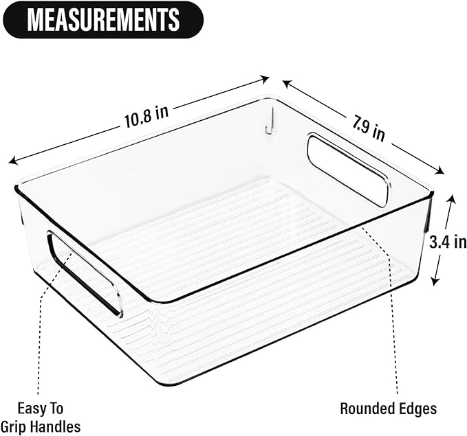 Clear Plastic Storage Bins, Pantry Organizers and Storage or Kitchen Organization and Storage Containers Bins for Organizing, Fridge, Freezer, Bathroom, Pantries, Refrigerator, Cabinet Organizer Bin-NeatNest