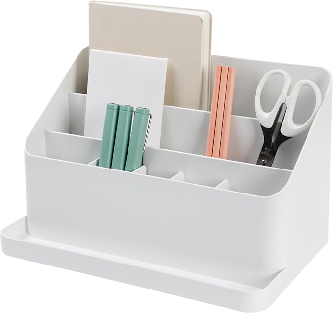 BLUE GINKGO Desk Organizer – Korean-Made Office Storage for Pens, Notes, Mail, and Supplies (White)-NeatNest