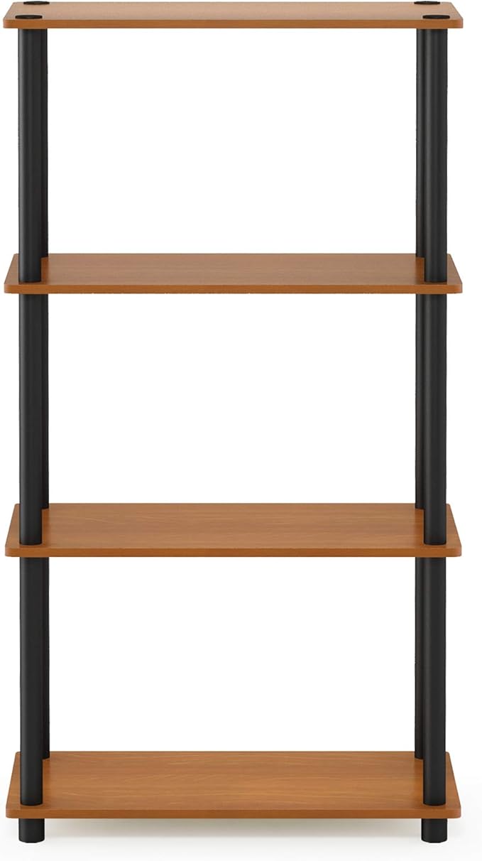 Furinno (99557LC/BK) Turn-N-Tube 4-Tier Multipurpose Shelf Display Rack - Light Cherry/Black-NeatNest