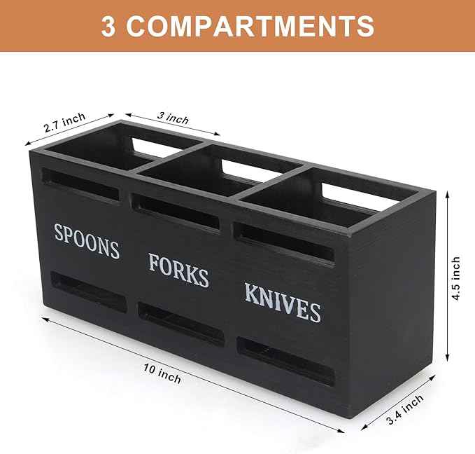 Ayiaren Wooden Silverware Caddy Flatware Cutlery Holder Wood Silverware Organizer Containers Small Black Kitchen Utensil Holder for Countertop Spoon and Fork Holder Flatware Utensils Caddy for Party-NeatNest