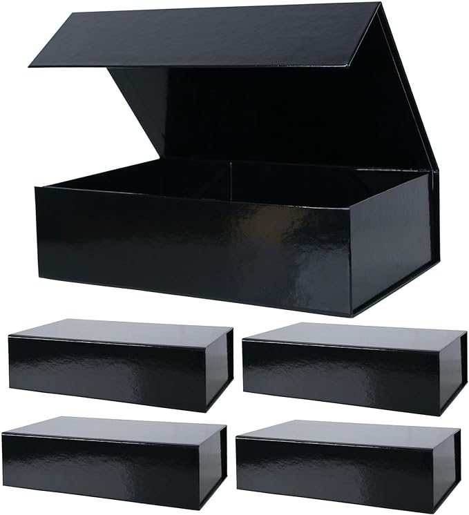 Aimyoo 5 Pack Black Magnetic Gift Boxes with Lids 10.5x7x3 in, Medium Bridesmaid Groomsman Proposal Box, Rectangle Collapsible Box for Present Graduation Birthday Wedding Storage, 1 Count (Pack of 5)-NeatNest